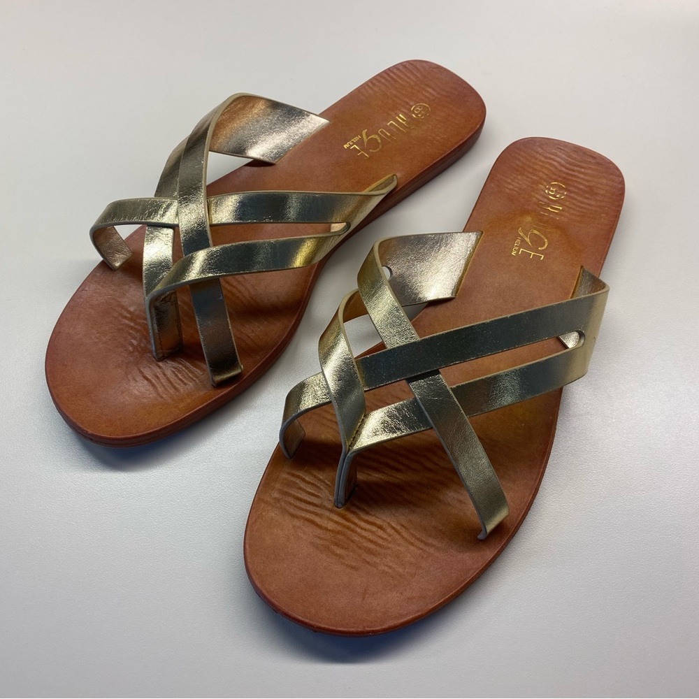 Rouge Helium Gold Strap Sandals 8.5
